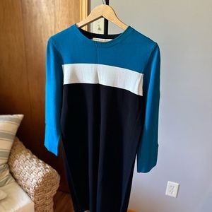 DVF Aqua Sleeves White Stripe Black Dress